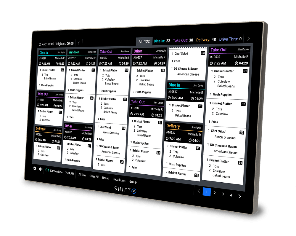 Kitchen display system showing live tickets
