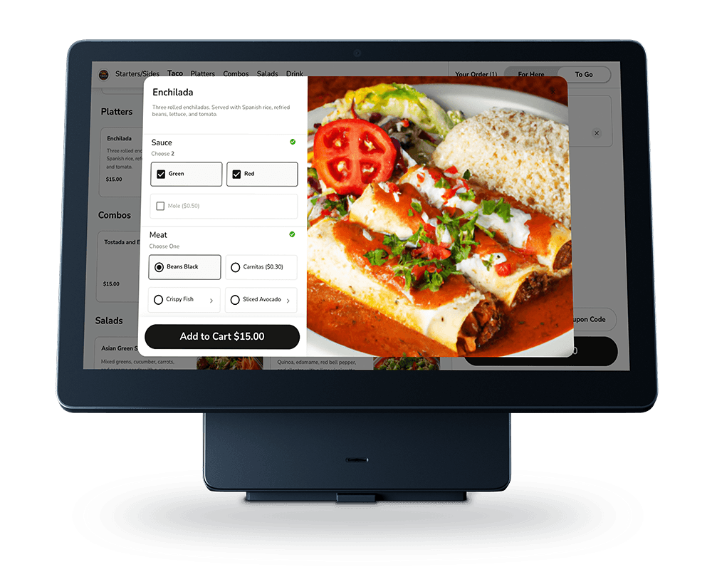 Self-order kiosk with menu